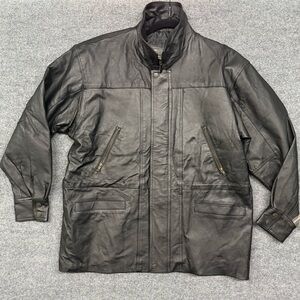 GIANNI VELENTE Leather Jacket Coat Mens Size XL black zippered VTG Milan Italy